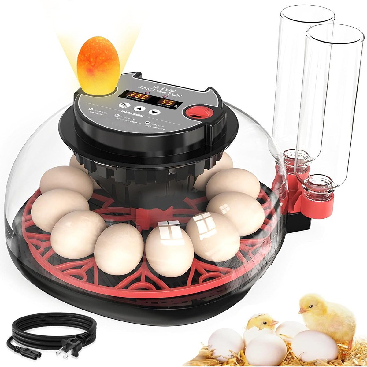 Quail Egg Incubator - 12個の卵を孵化させる自動回転式デジタル孵卵器（鶏、ウズラ、アヒル、その他の家禽の卵用）