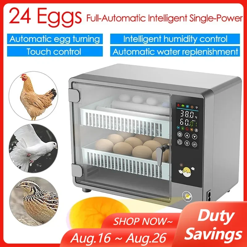 Quail Egg Incubator - 24個の卵用インキュベーター、全自動回転式孵卵器、養鶏場用孵卵器、鳥、ウズラ、鶏、家禽用孵卵器、回転式孵卵ツール